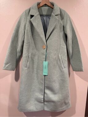 New Womens Light Sage Wool-Blend Single Button Coat Small Size